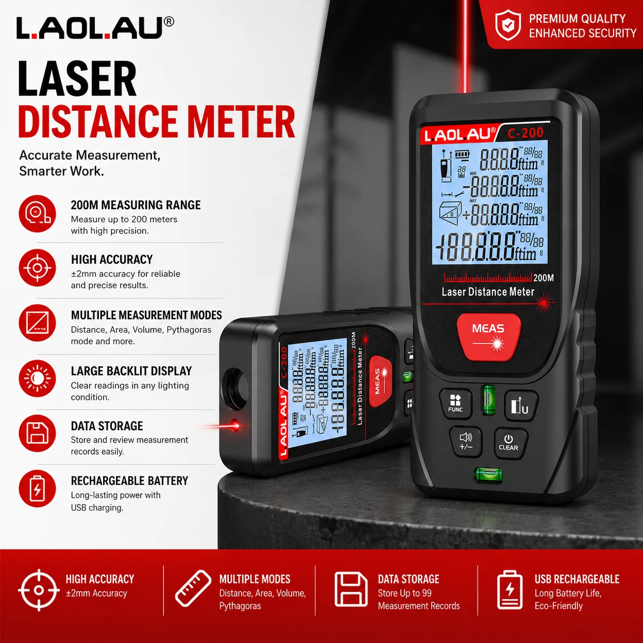 Industrial Laser Rangefinder - LAOLAU 50m/100m/120m/200m Medidor de distancia láser