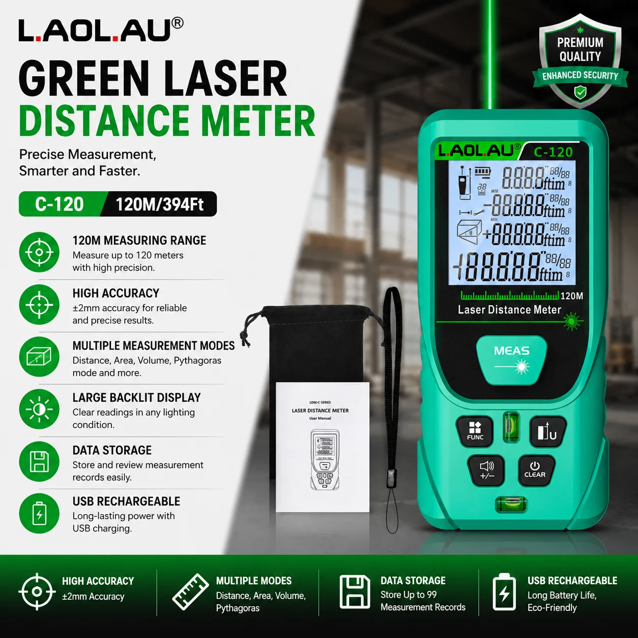 LAOLAU 50m/100m/120m/200m Medi - Industrial Laser Rangefinder reseña y precio