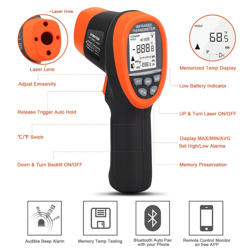 Termómetro IR sin contacto con - Industrial Laser Temperature Gun reseña y precio