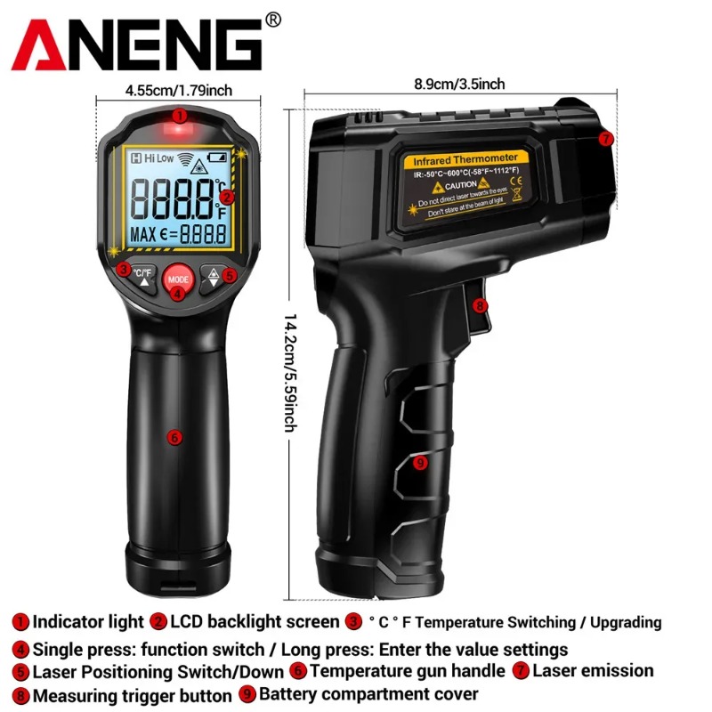 Termómetro Infrarrojo sin Cont - Industrial Laser Temperature Gun reseña y precio